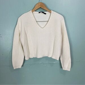 Jenni Kayne Cropped Cotton Cabin Sweater Knit Cream‎ Medium